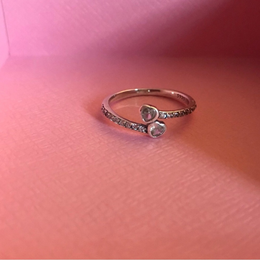 Sterling Silver Heart Accent Ring with Pavé Stones - Size 7